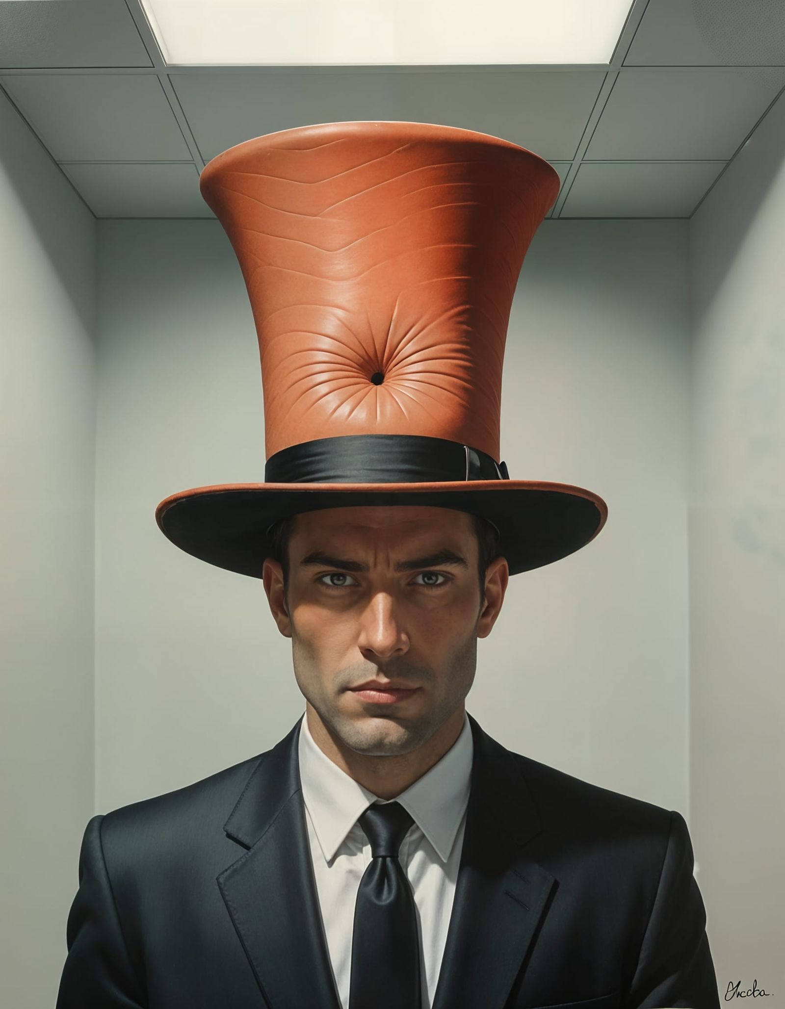 Surreal Businessman with Peculiar Buttocks Hat