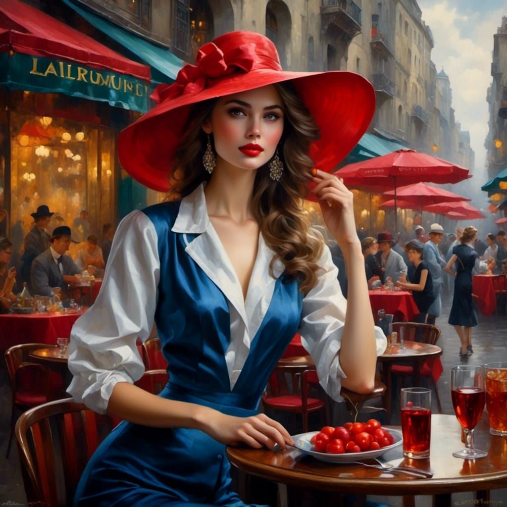 Beautiful Woman with Red Lips: Digital Portrait