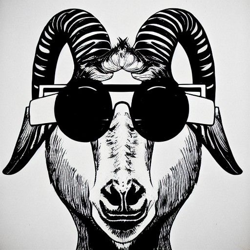 Stylish Goat with Sunglasses Ink Drawing
