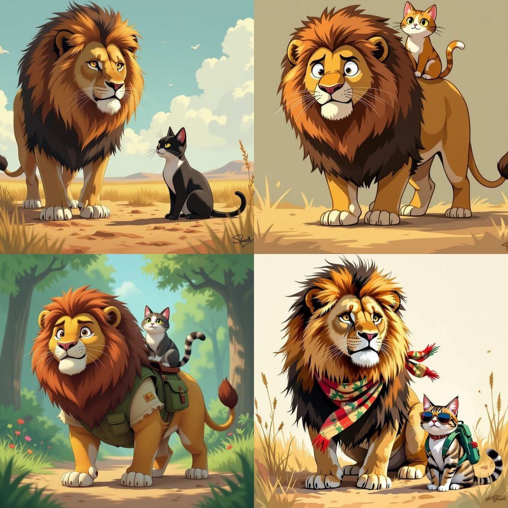 Scared Lion and Confident Cat
