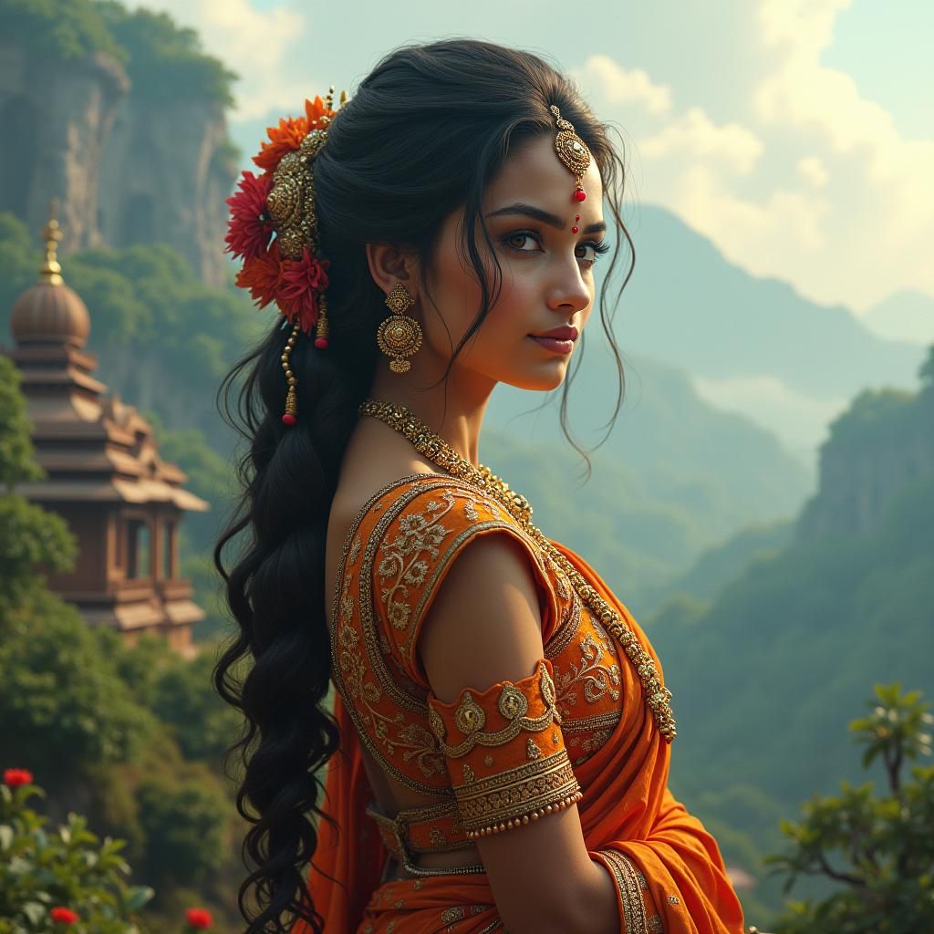 Kerala Girl in Traditional Dress: Matte Painting