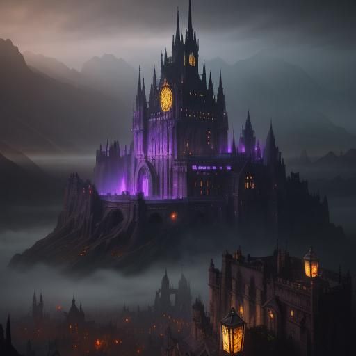 Mystical Gothic Cityscape at Dusk in Dark Fantasy Style