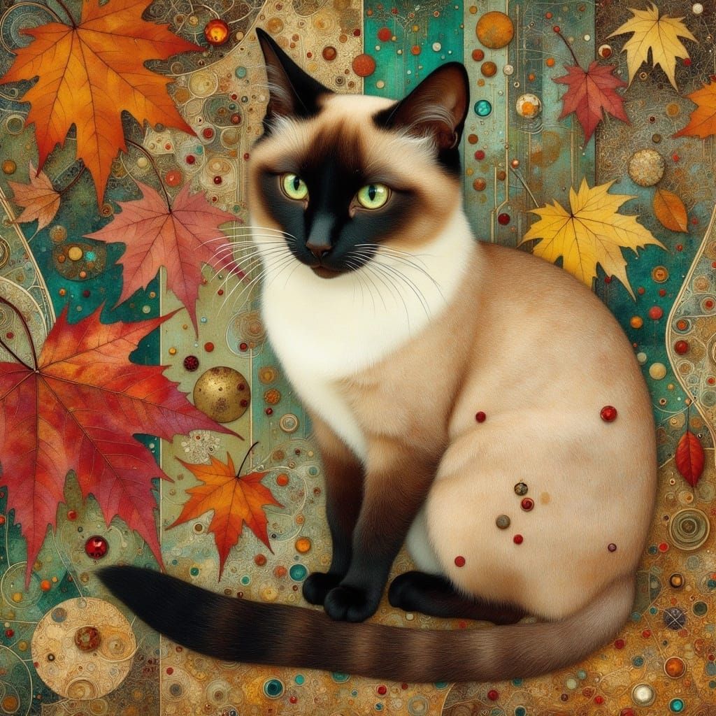 Elegant Siamese Cat in Art Nouveau Style
