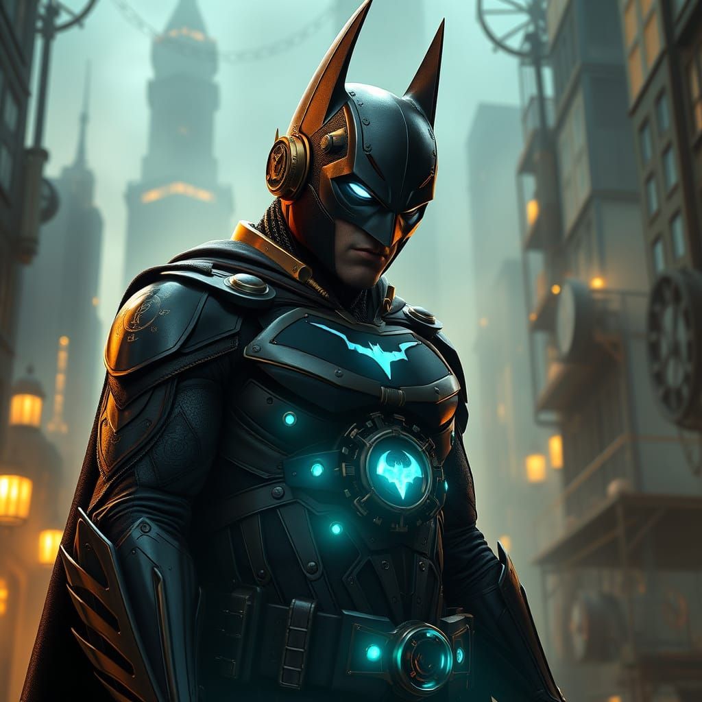 Steampunk Batman Beyond in Industrial Sci-Fi Gotham