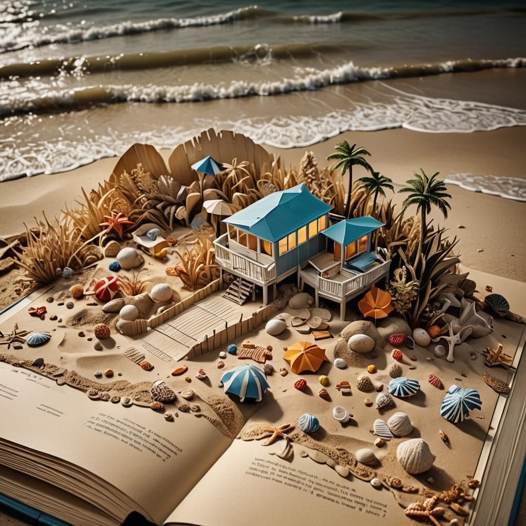 Hyperrealistic Beach Pop-Up Book in HDR