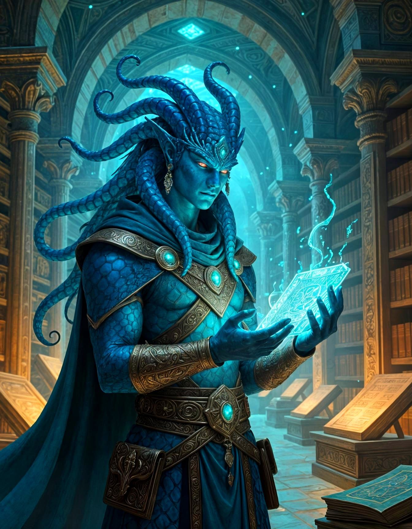 Serpentine Scholar in Fantasy Archive: Detailed Portrait