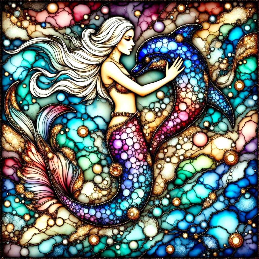 Surreal Mermaid Glass Art in Vibrant Colors