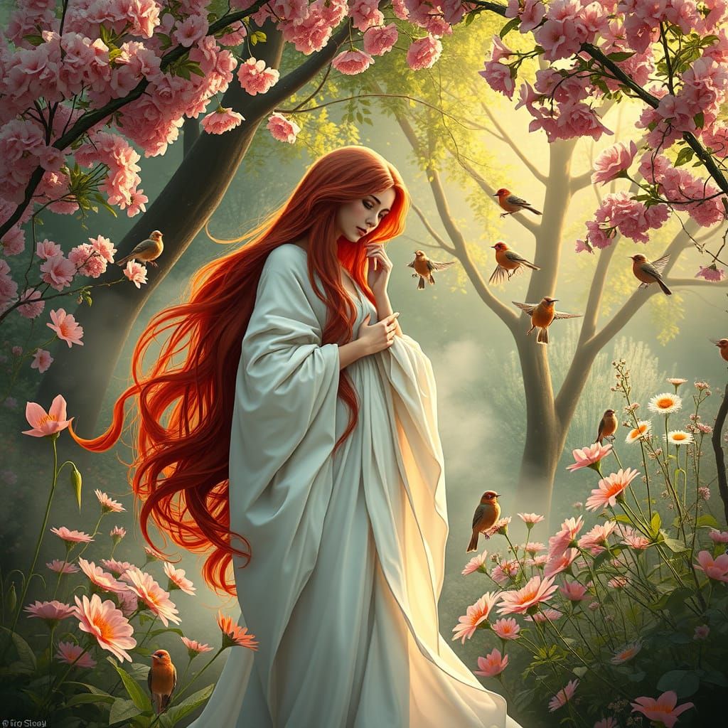 Goddess in Garden: An Art Nouveau Style Image