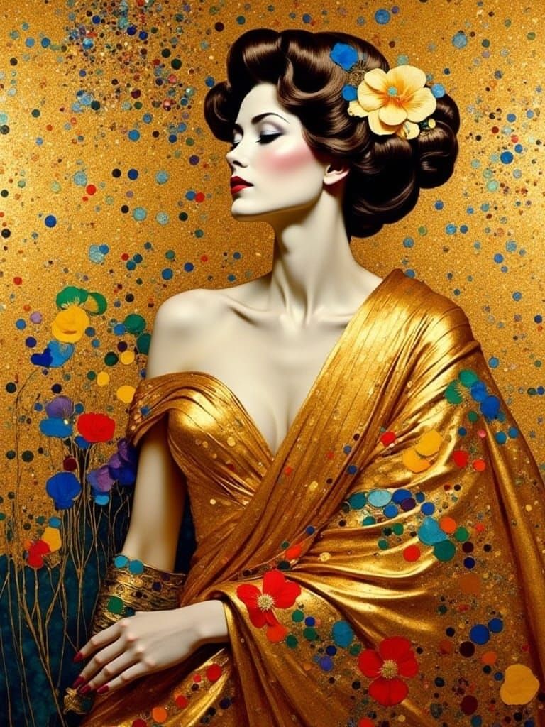 Golden Woman Portrait in Impressionistic Style