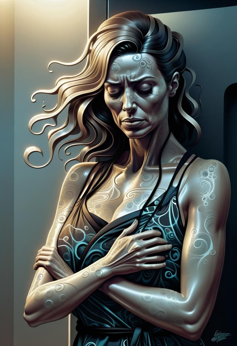 Vulnerable Housewife Illustration in Comic Book Style