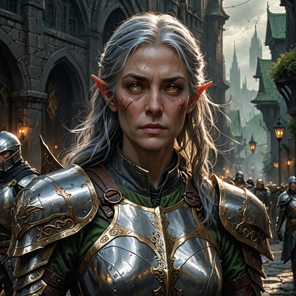 Half-Elf Paladin in War, Dark Fantasy Concept Art