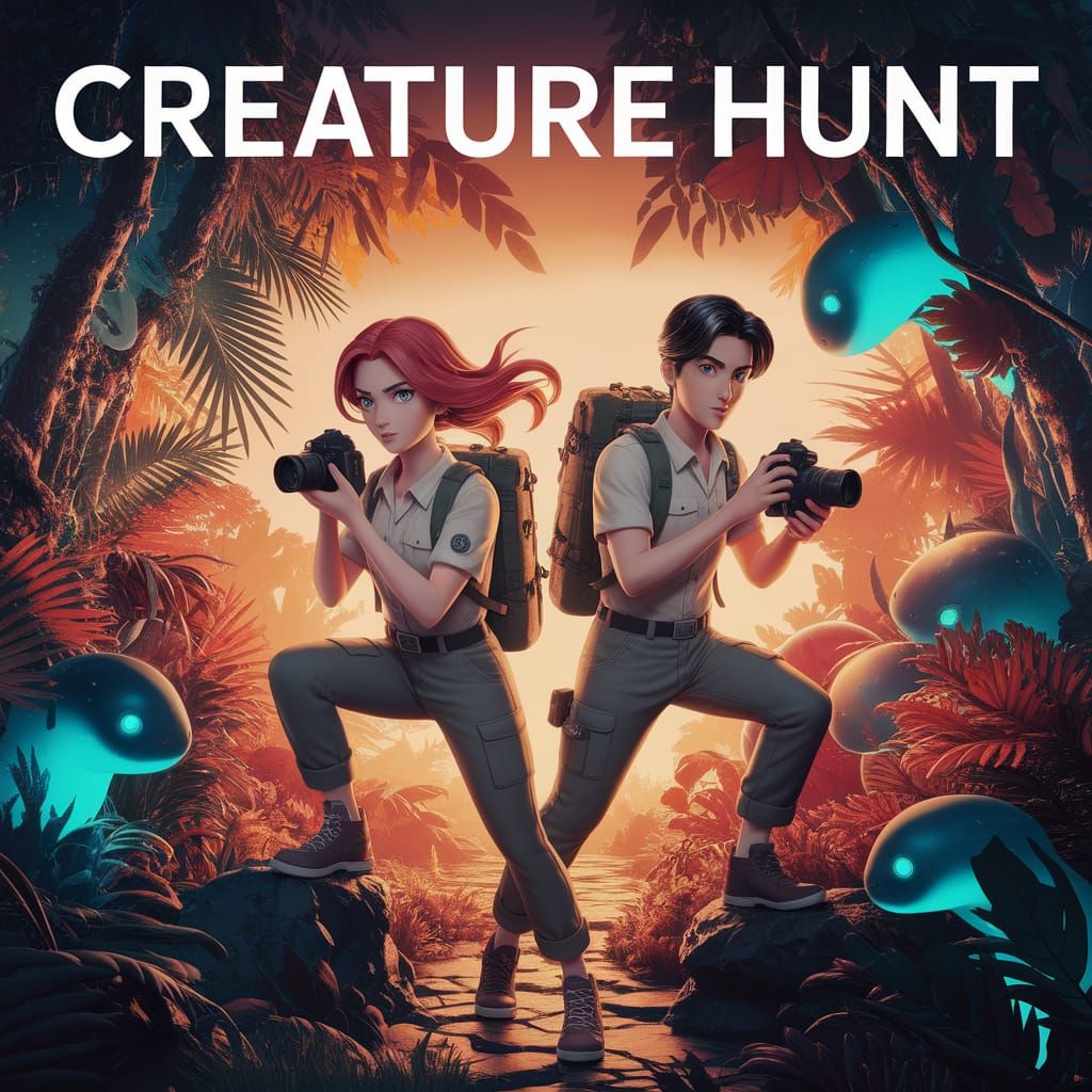 Dramatic Anime Game Cover in 3D: Creature Hunt