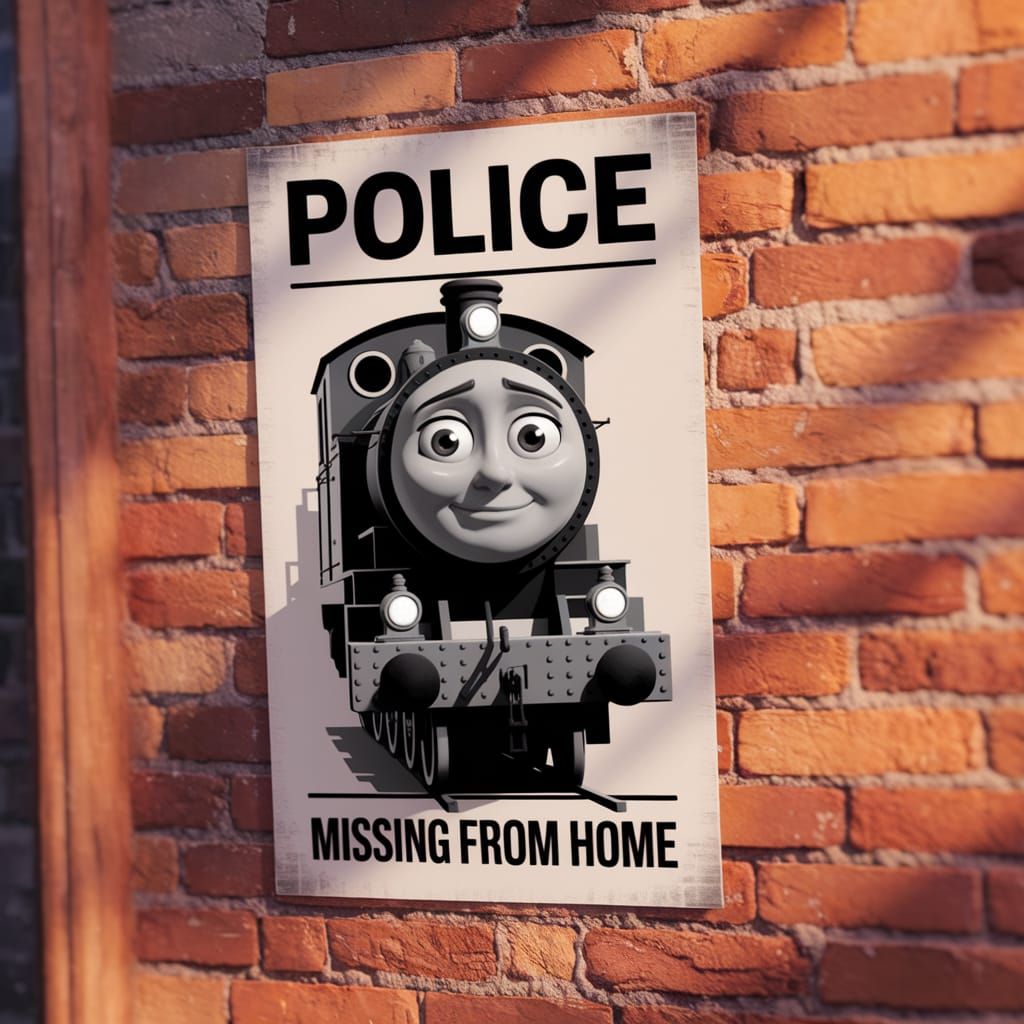 Missing Train Poster in Pixar Cartoon Style