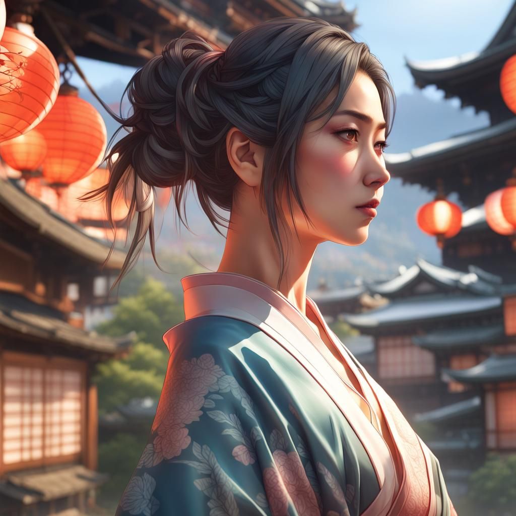 Japanese Woman in Kyoto with Dynamic Lighting