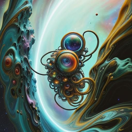 Cosmic Surrealism: Galaxies Colliding in Vibrant Space Art