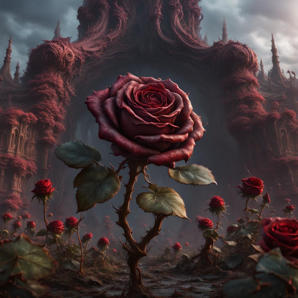 Fantastical Demonic Giant Rose in Detailed Matte Painting