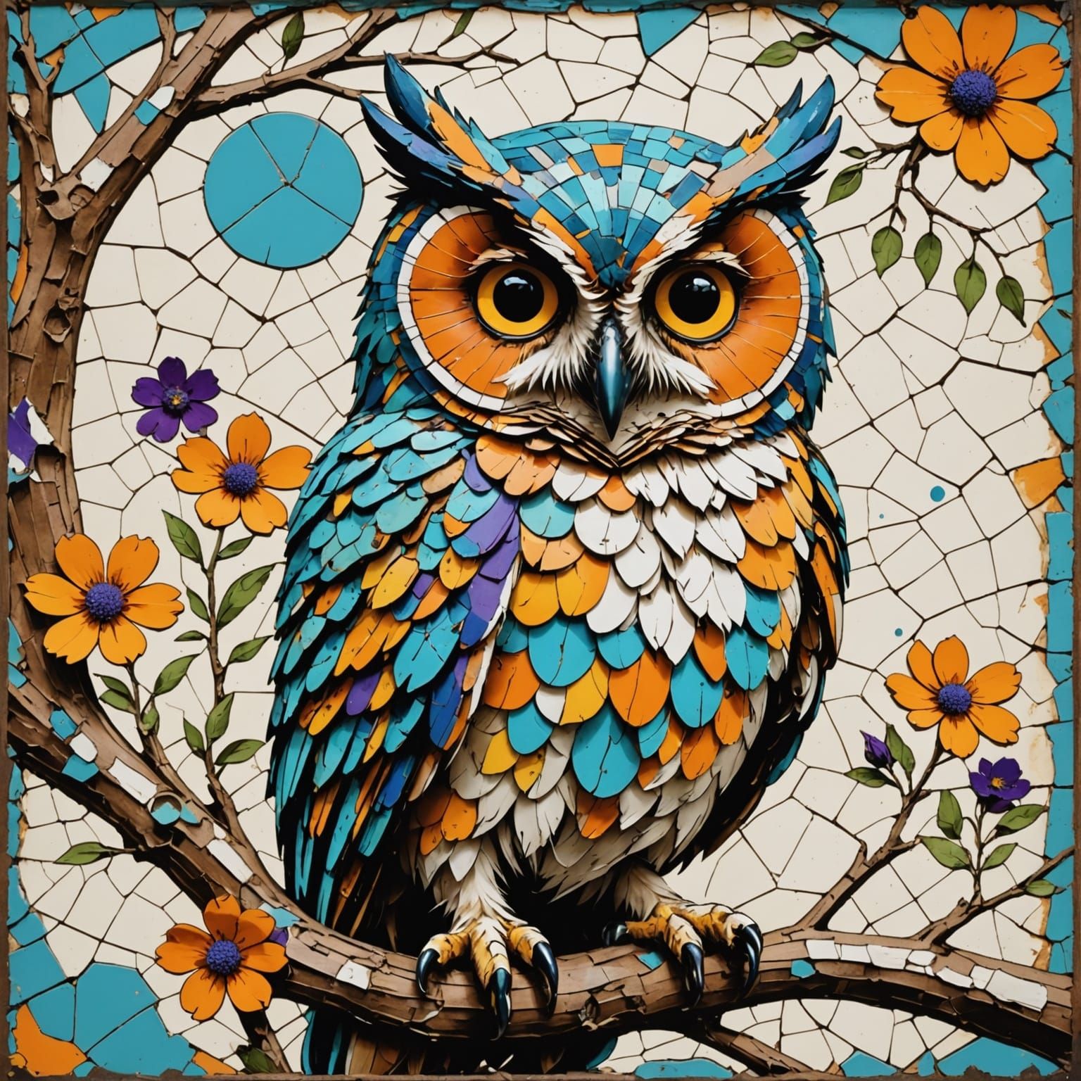 Surreal Owl in Vintage Anime Style