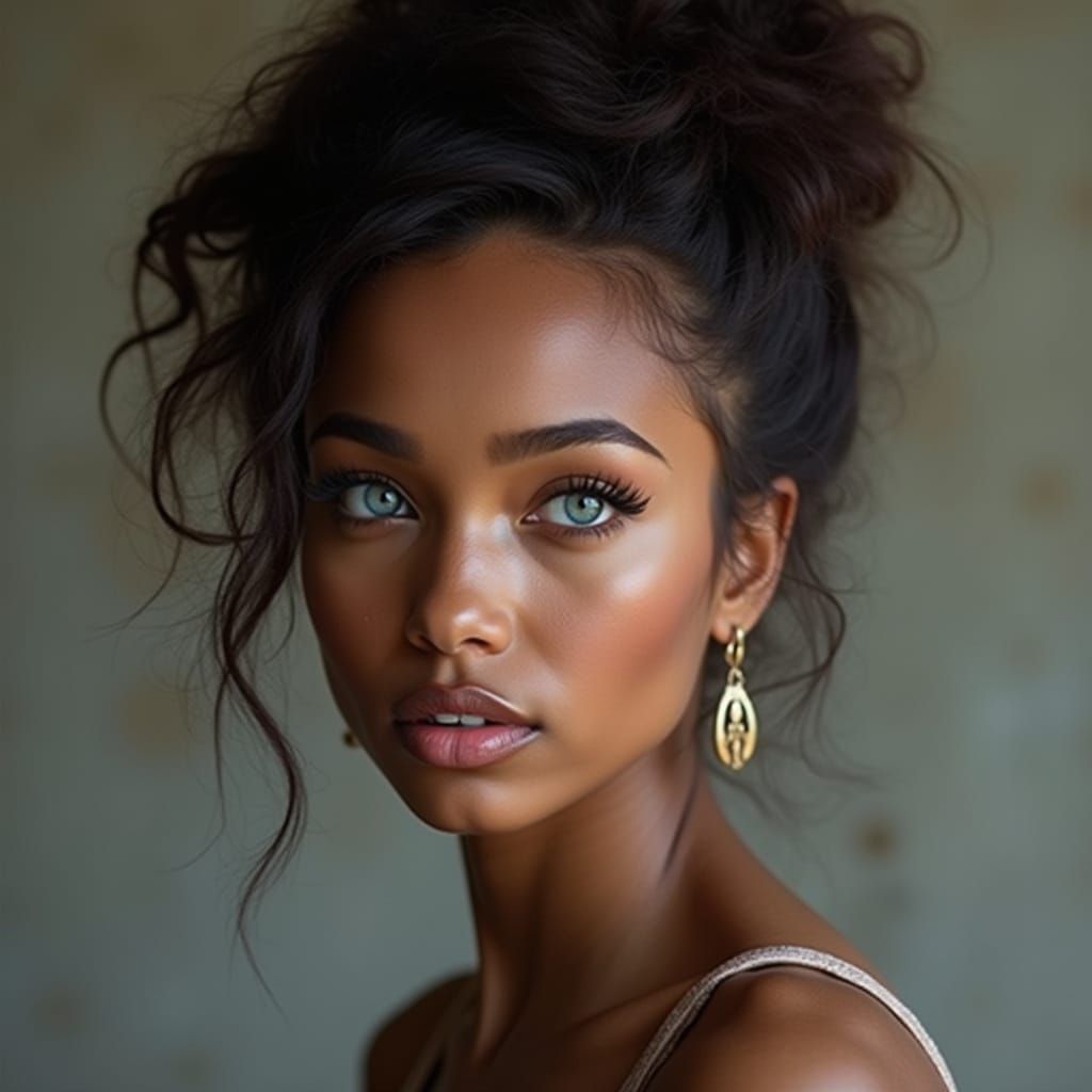 Elegant Young Woman with African Features, Realistic Photo