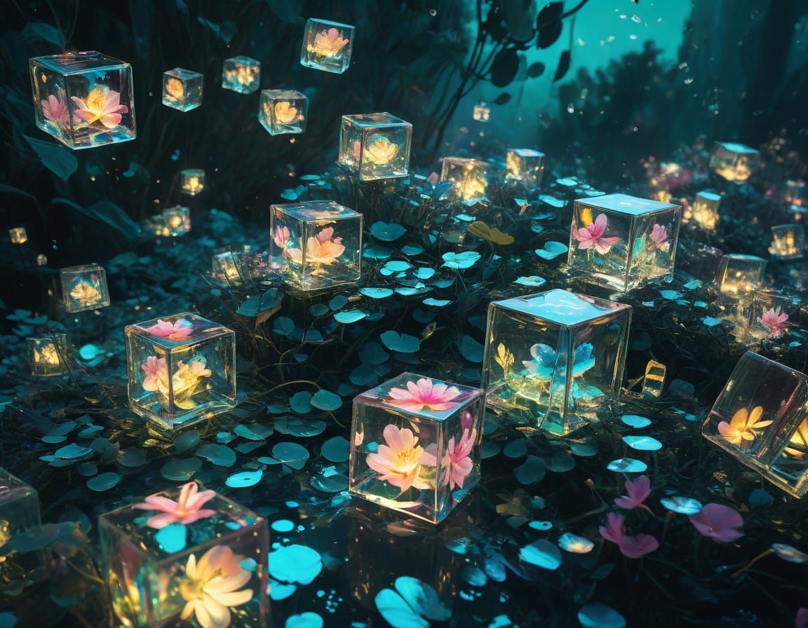 Surreal Dreamscapes: Glowing Cubes in Ethereal Bloom