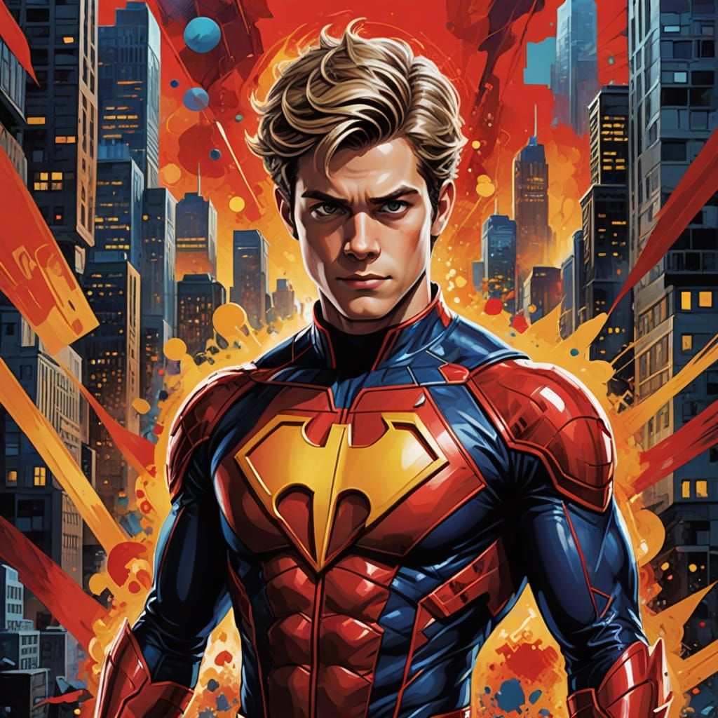 Dynamic Portrait of Teenage Superhero in Comic-Book Style