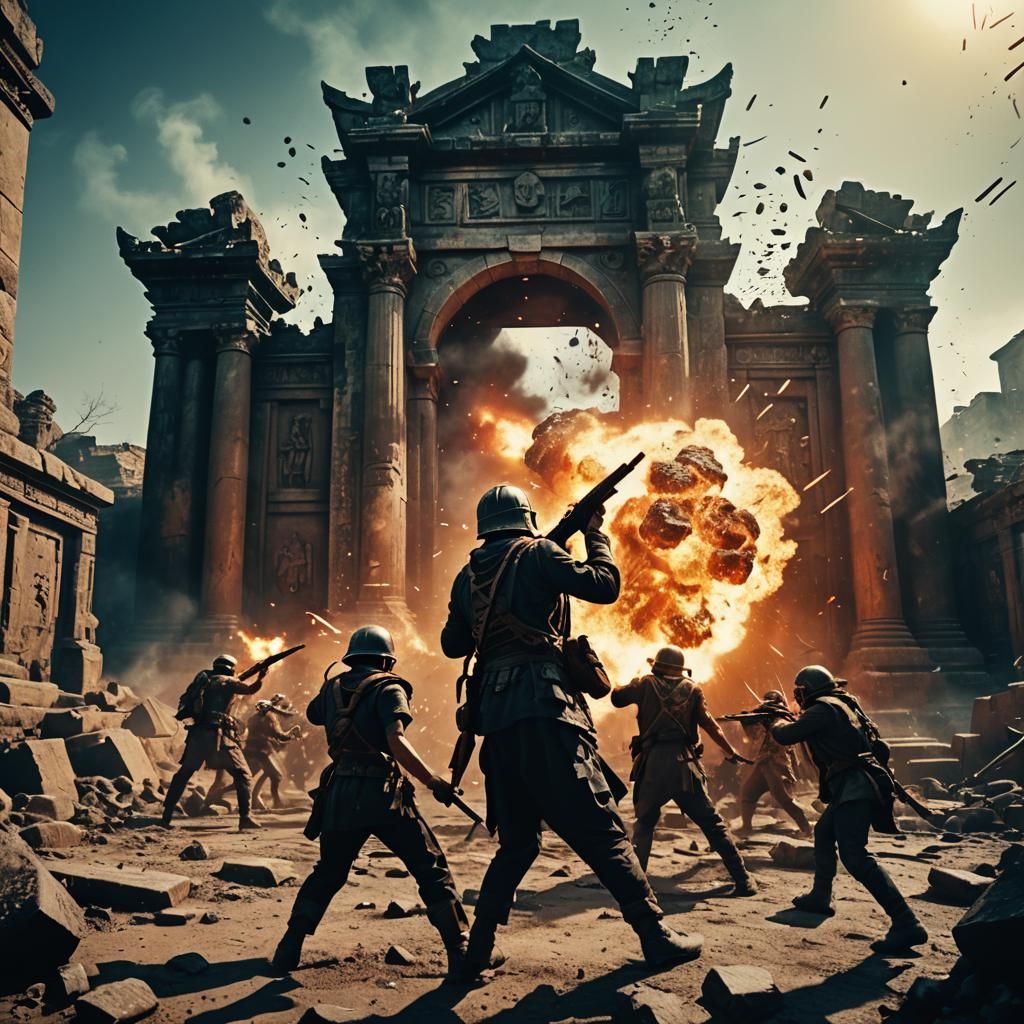 Explosive Battle at the Temple Entrance