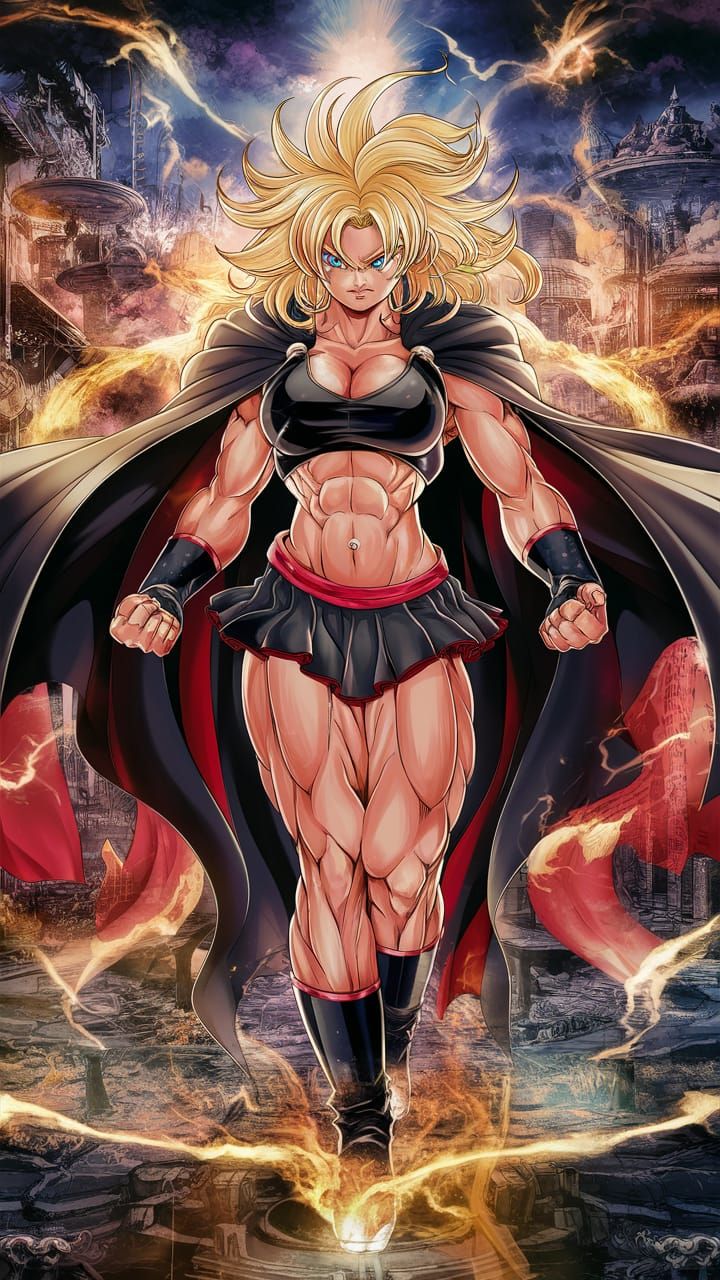 Dynamic Manga Illustration of a Powerful Female Character