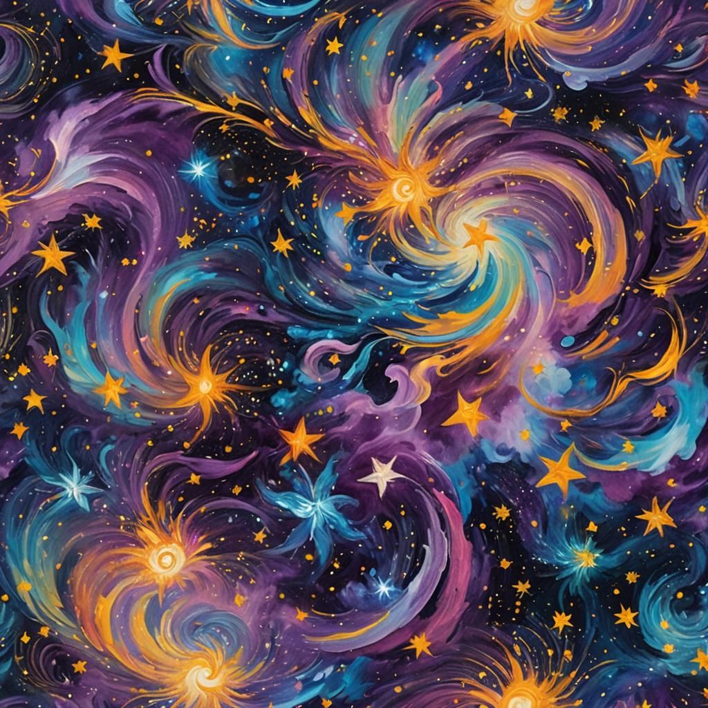 Maximalist Starry Night Sky Painting