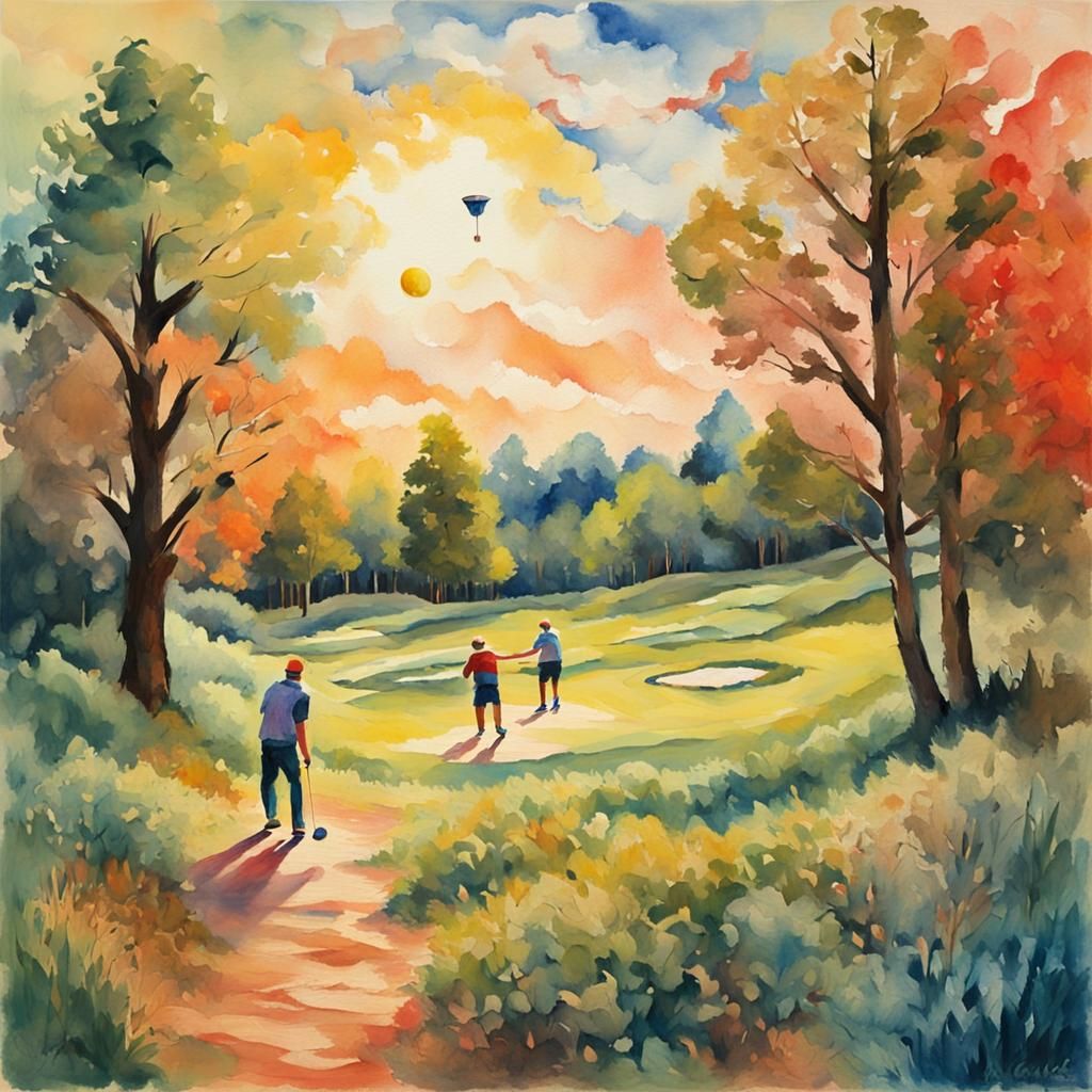 Disc Golf in Gouache Style Watercolor
