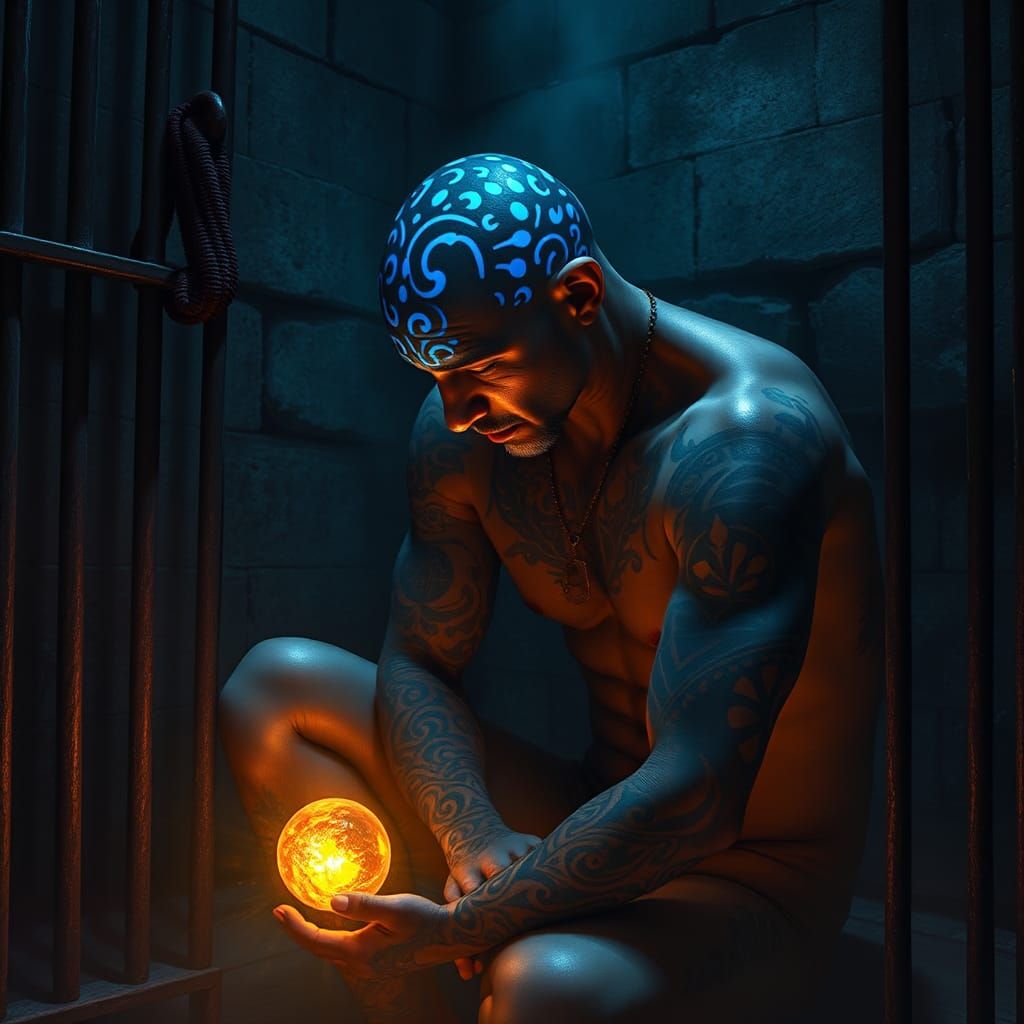 Blue Leopard Man: Tattooed Poet in Prison Cell
