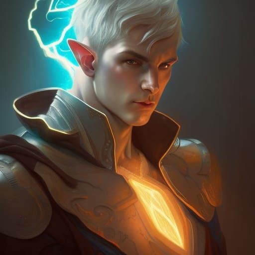 Lightning Elf Portrait in Hyperdetailed Fantasy Art