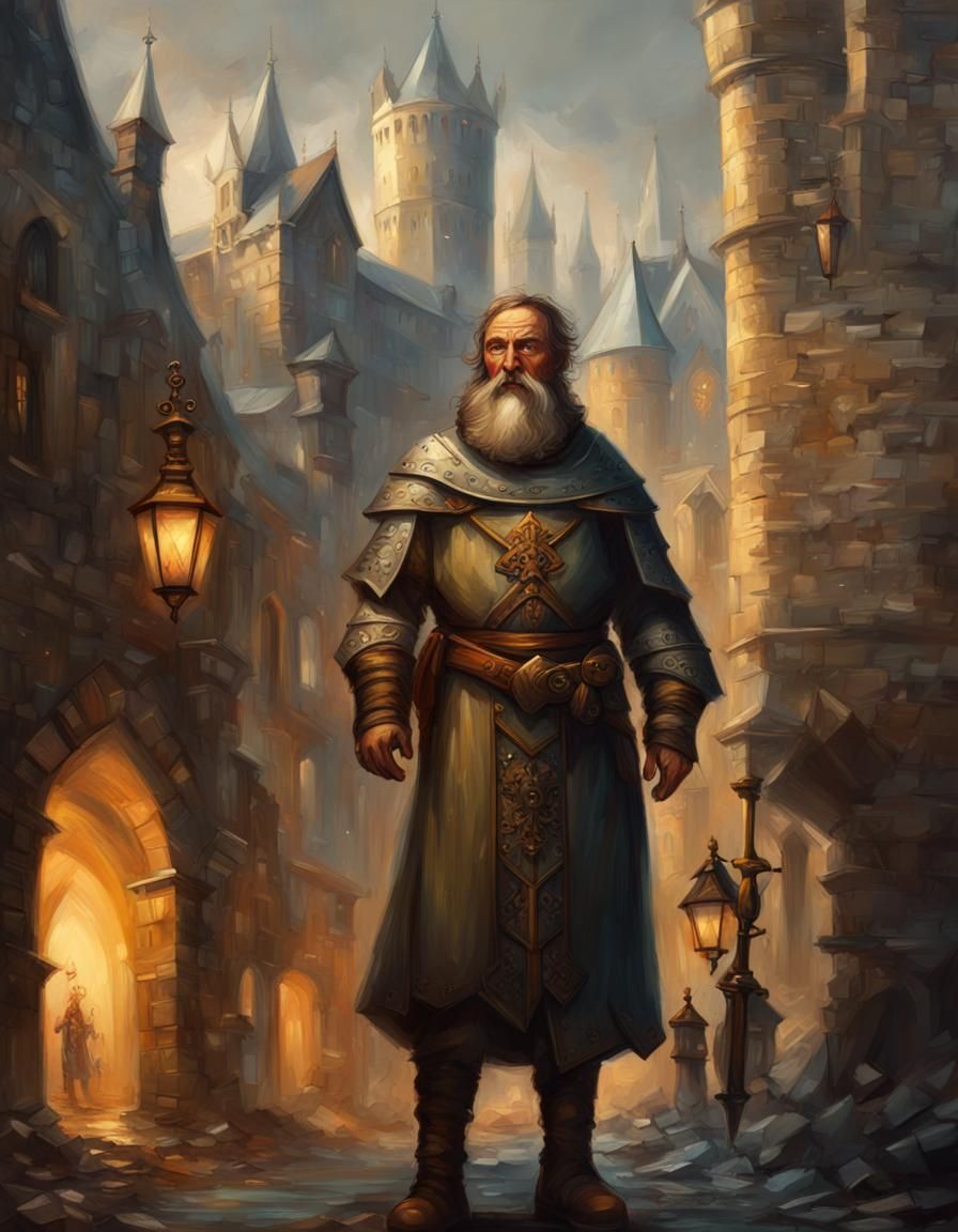 Medieval City Cleric: Detailed Oil Painting