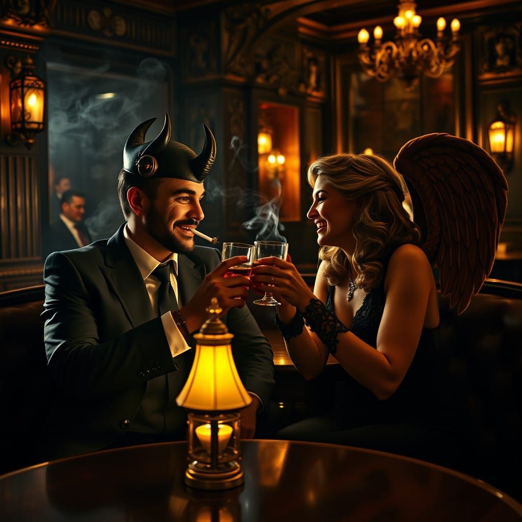 Sultry Nighttime Duo Enjoy Whiskey in Luxury Bar