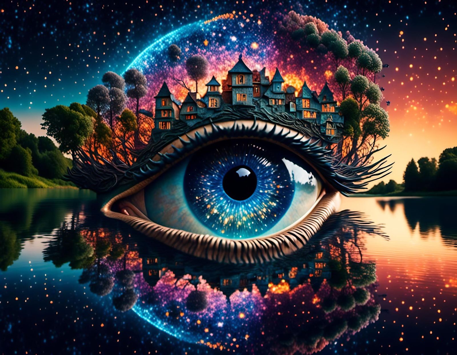 Stellar Eye Over Lake at Night