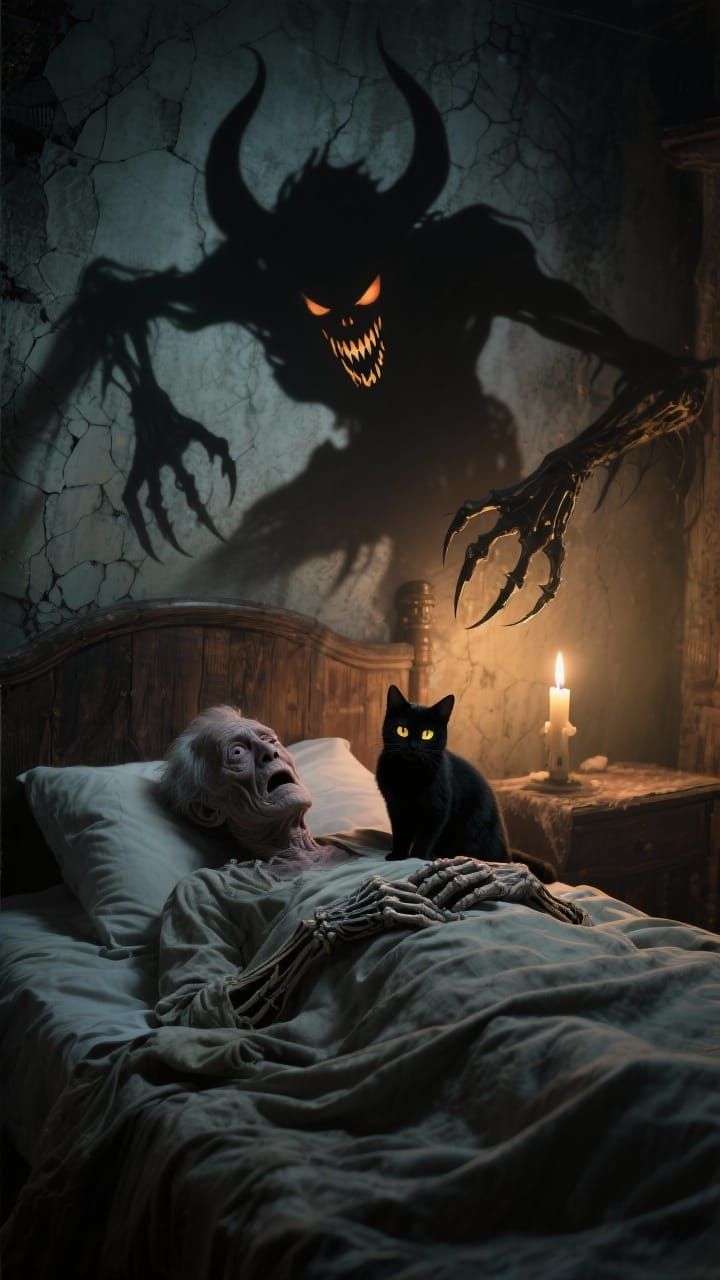 Terrifying Demon Cat in Gothic Horror Scene