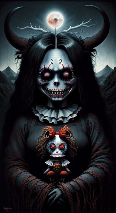 Chibi Goth Wendigo Lady Portrait in Surreal Style