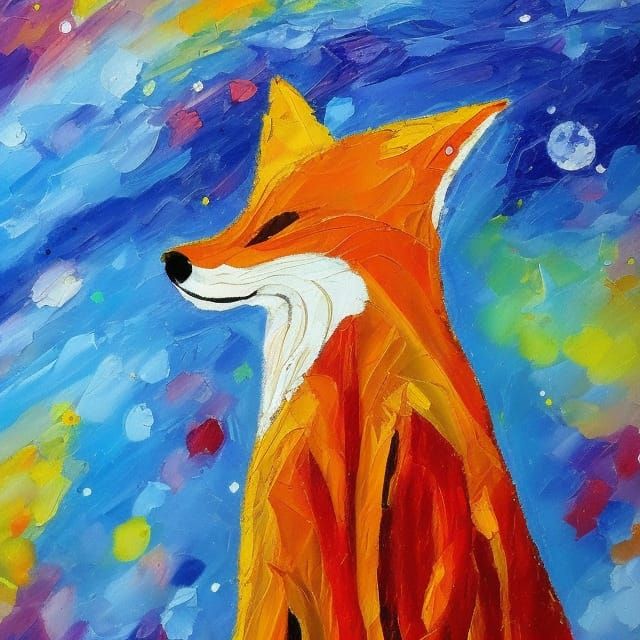 Fox in Space as Neo-Impressionist Oil Painting