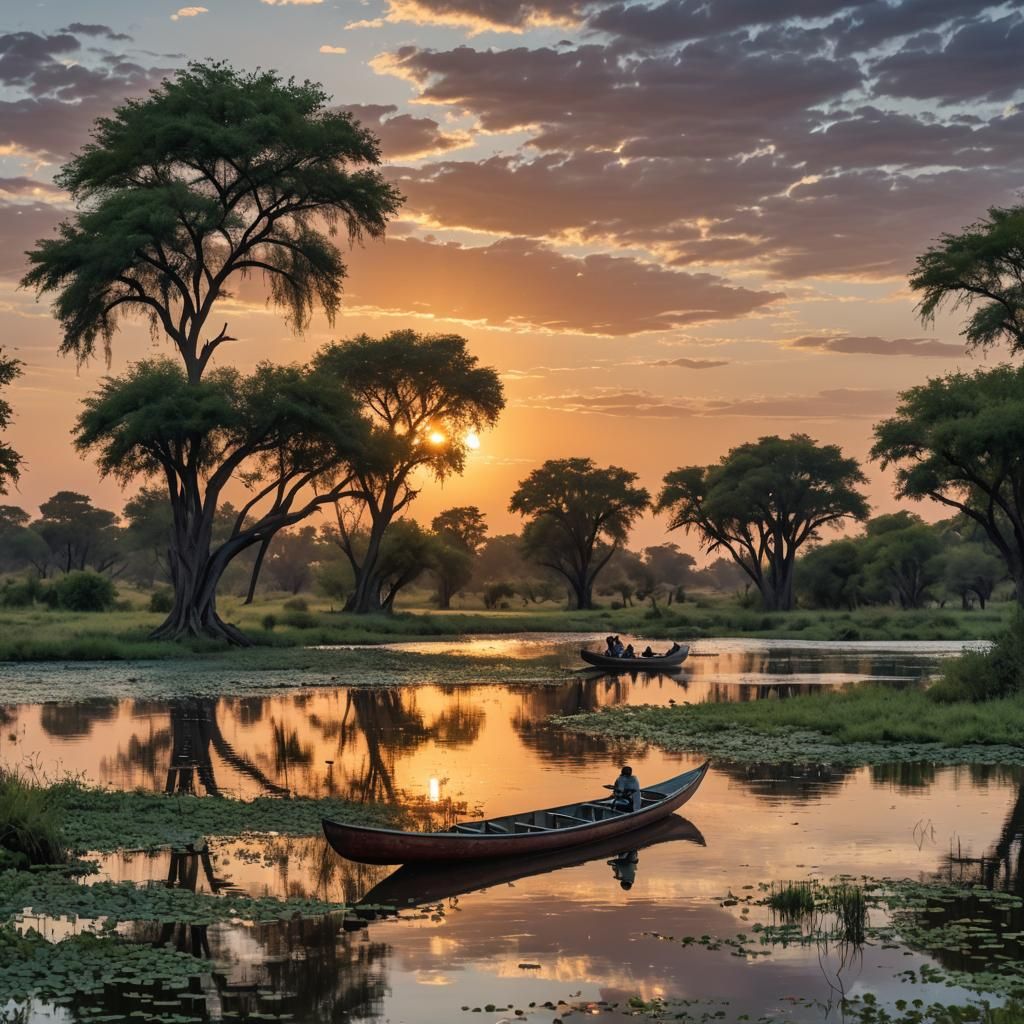 Namibian Sunset Over Kavango River