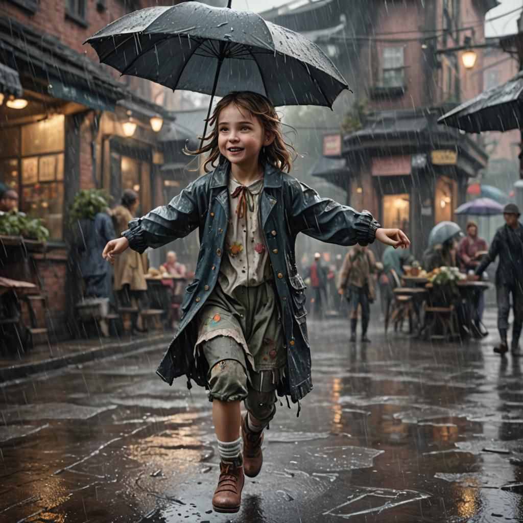 Little Girl Dancing in the Rain: Fantasy Art