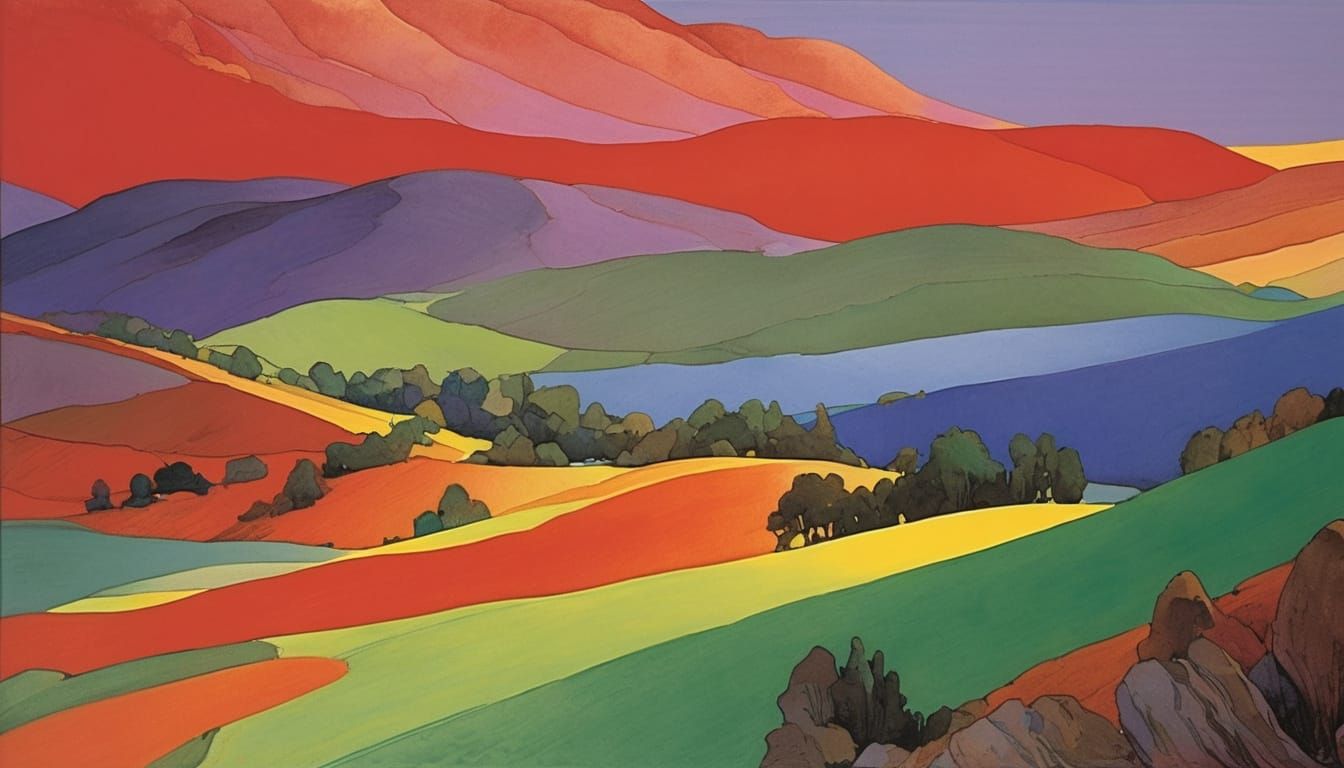 Vibrant Canyon Landscape in Triadic Colors
