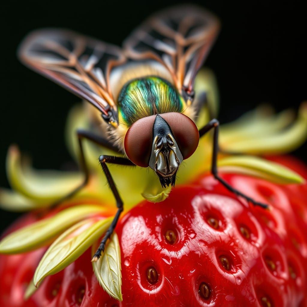Fly on Strawberry: Macro Photography