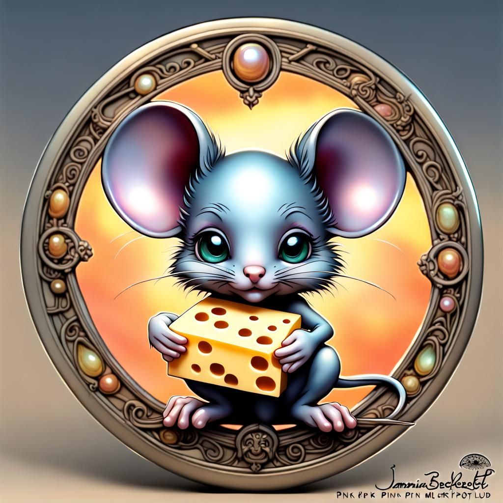 Chibi Mouse with Cheese Sunset, Pearlescent Finish