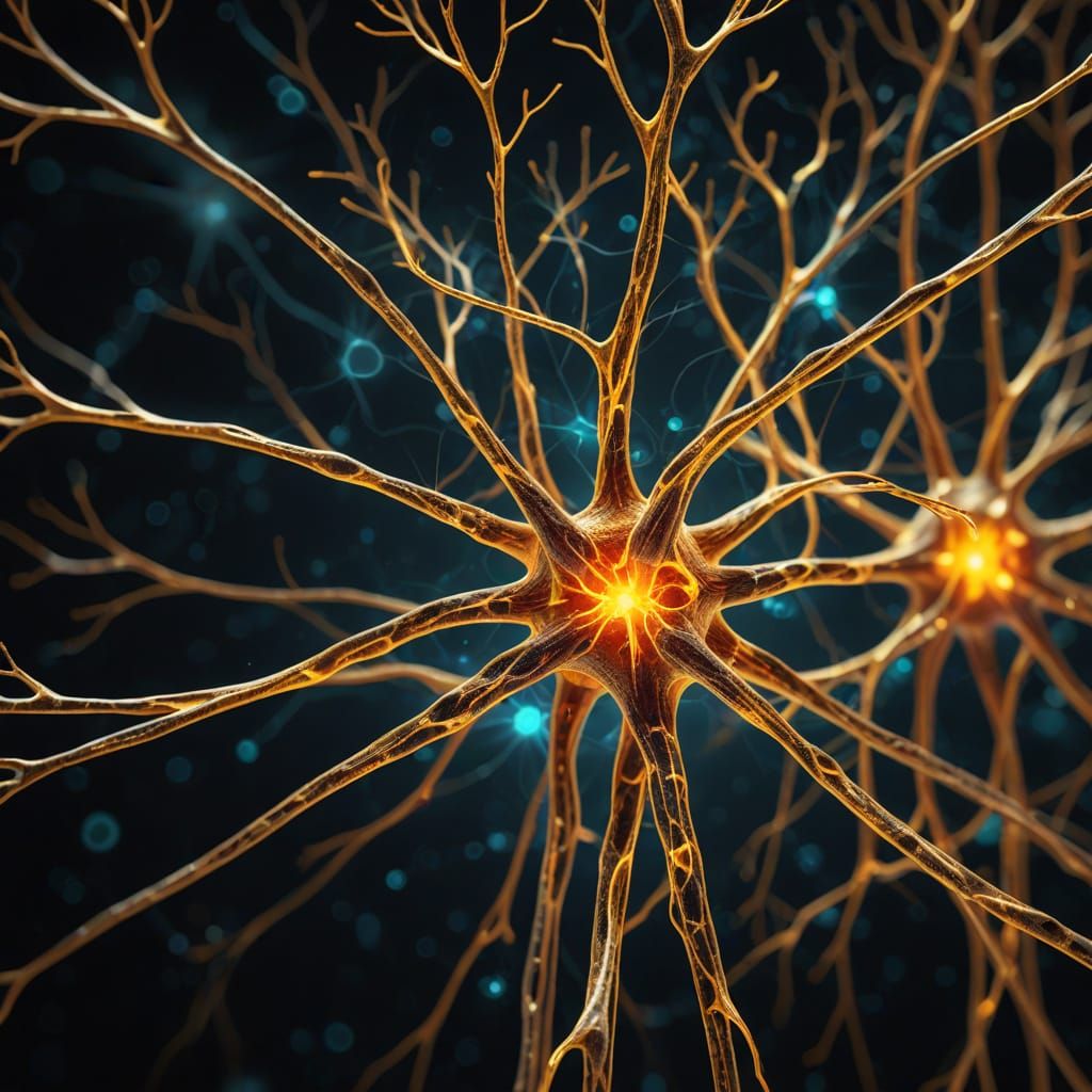 Glowing Nerve Fibers in Brain, Oil Painting Style