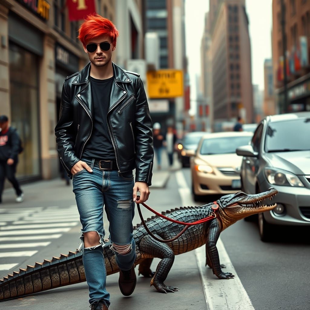 Punk Rocker's Alligator Walk in Urban Art Style