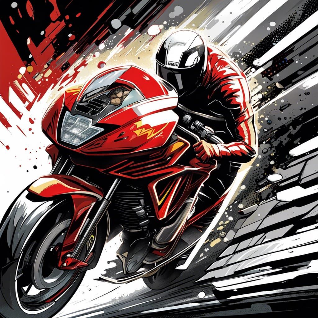 Ultra-Modern Sports Motorbike in Comic Book Art Style