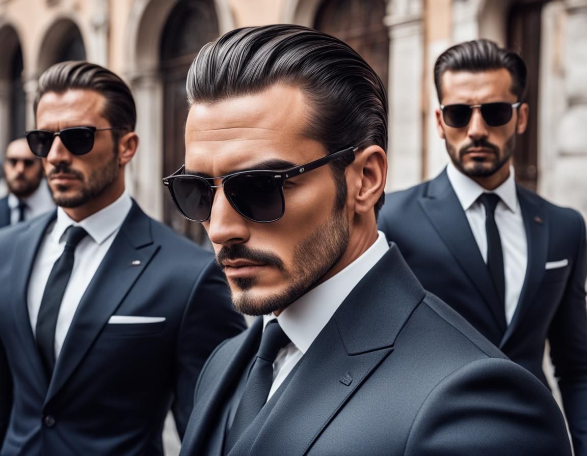 Handsome Italian Man Protected by Bodyguards