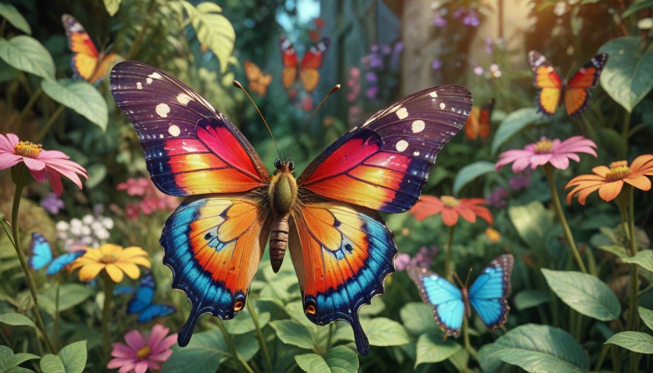 Colorful Butterfly in Antique Garden: 3D Animation