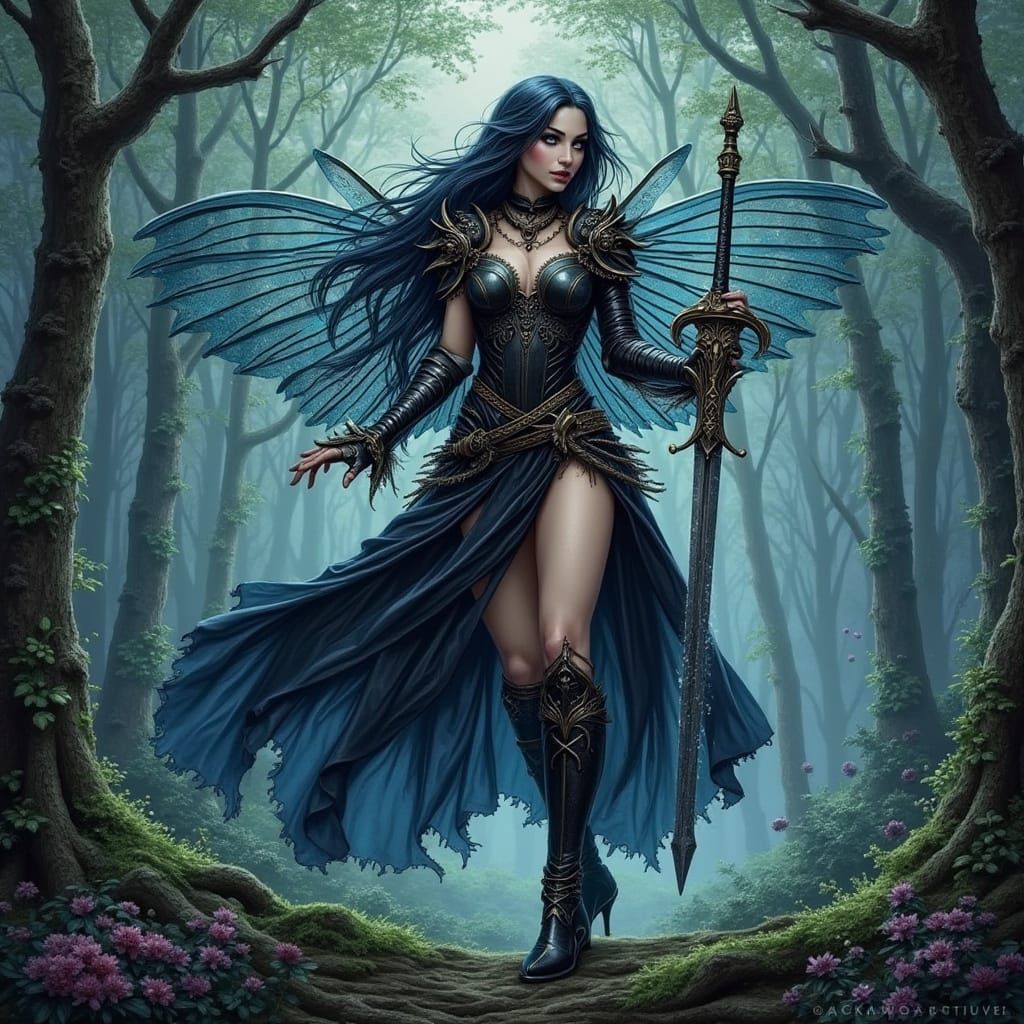 Gothic Fairy Battle Goddess in Mystical Forest