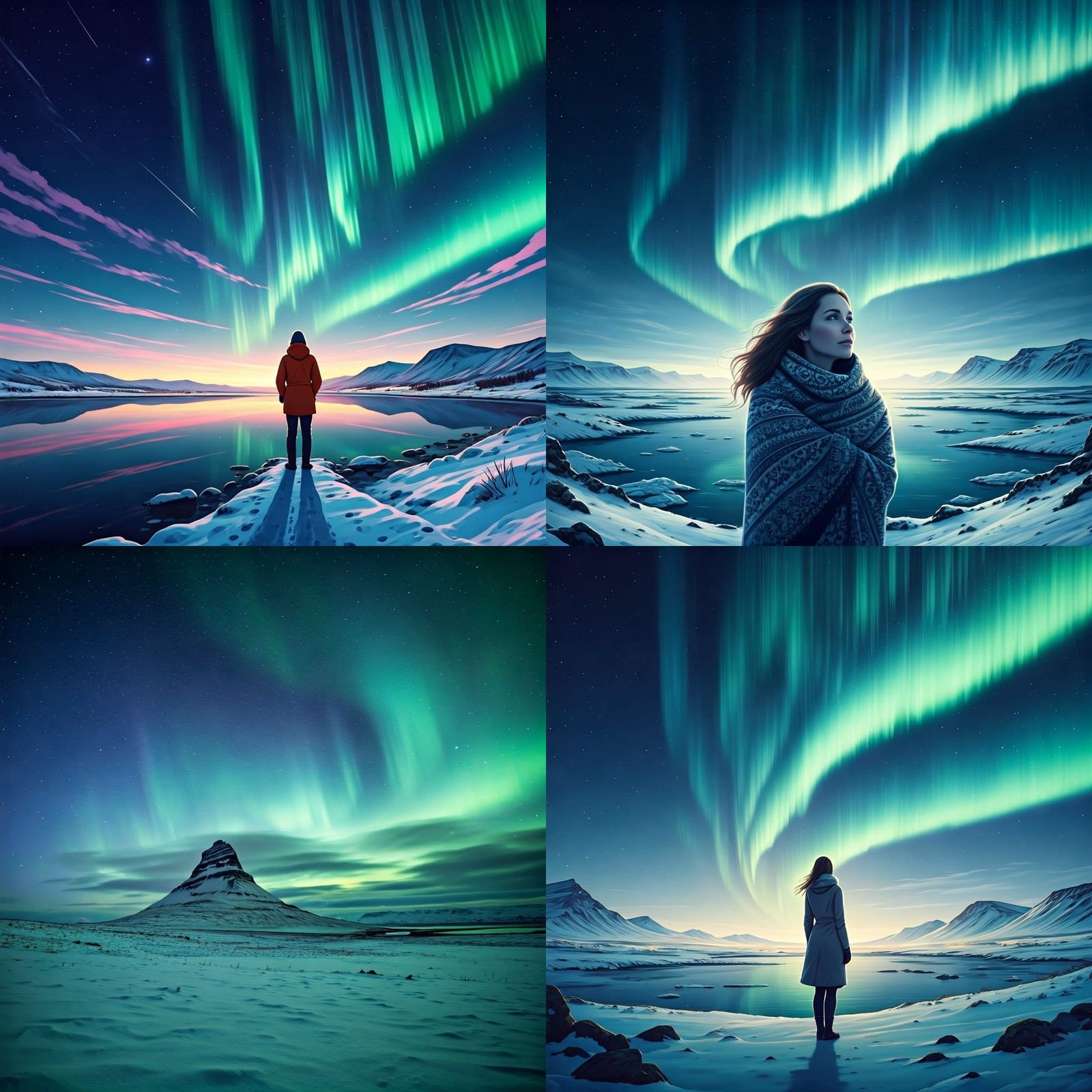 Northern Lights Dance Over Icelandic Winter Wonderland