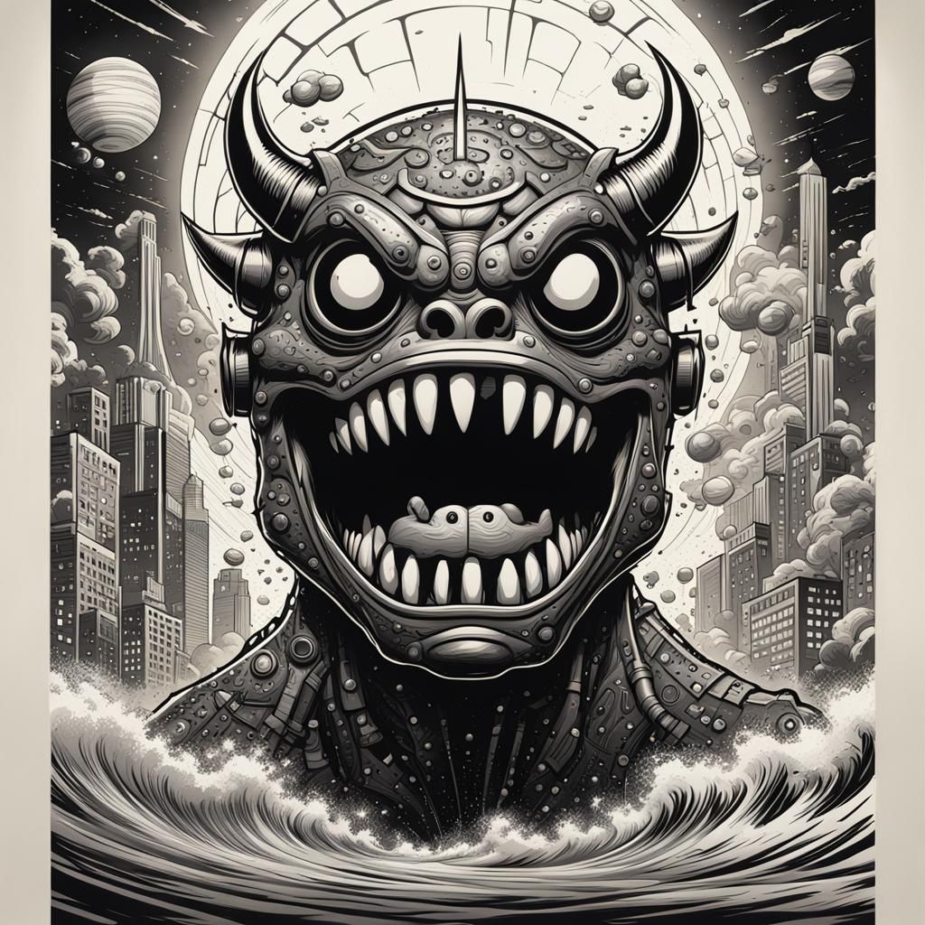 Rockabilly Punk Monster in Retro-Futuristic Comic Art