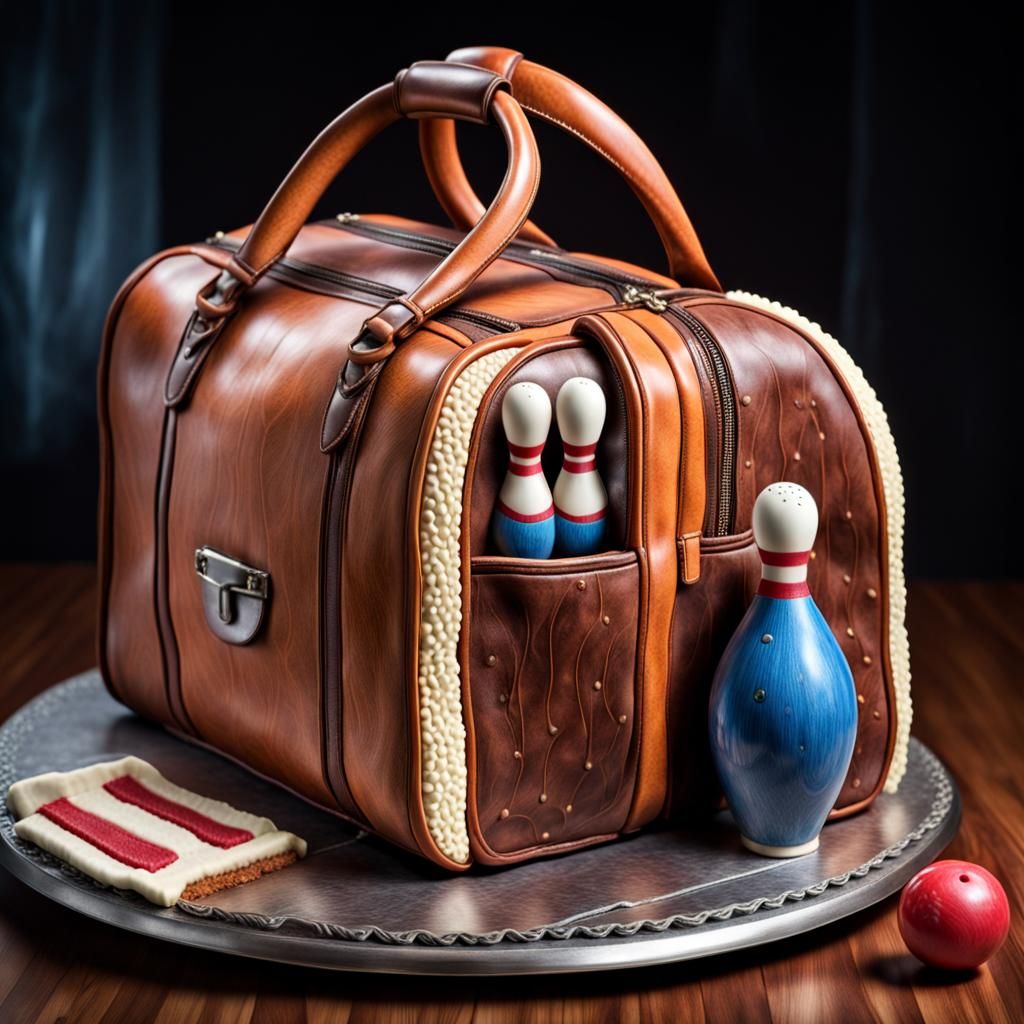 Hyperrealistic Cake Sculpture of a Bowling Bag